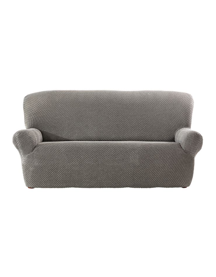 Housse texturée bi-extensible spéciale canapé fauteuil à accoudoirs (gris chiné)