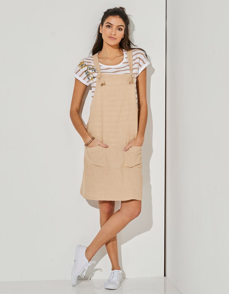 Robe salopette bretelles réglables, lin coton (havane) Robe salopette bretelles réglables, lin coton (havane)