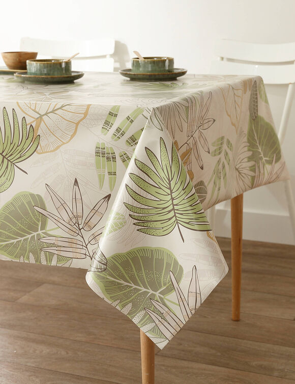 Nappe toile cirée imprimé feuillage (vert / beige)