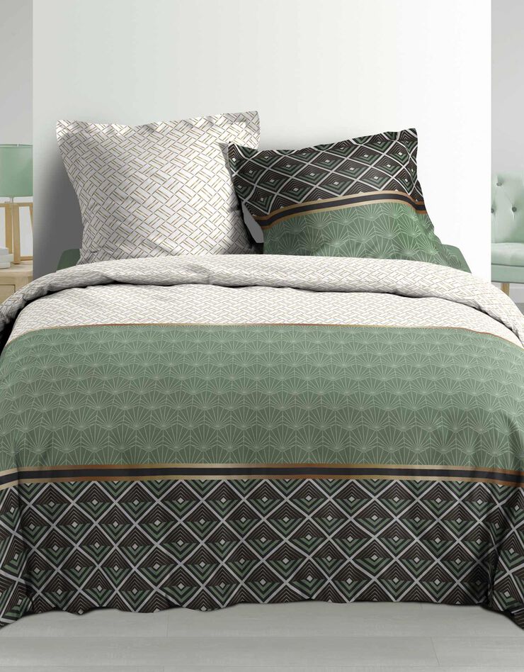 Parure de lit Art Déco - percale de coton (kaki / écru)