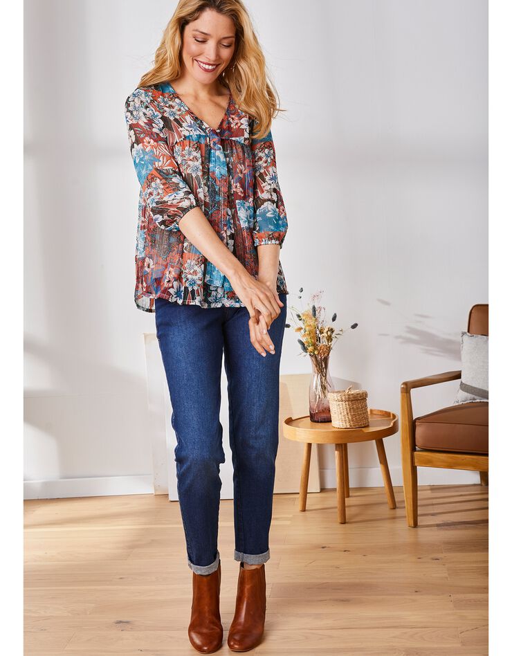 Blouse col lavallière, imprimé fleuri (chocolat / beige) Blouse col lavallière, imprimé fleuri (chocolat / beige)