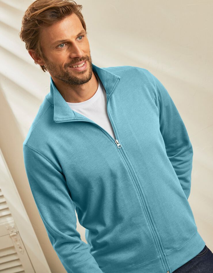 Sweat entièrement zippé uni (bleu vert)