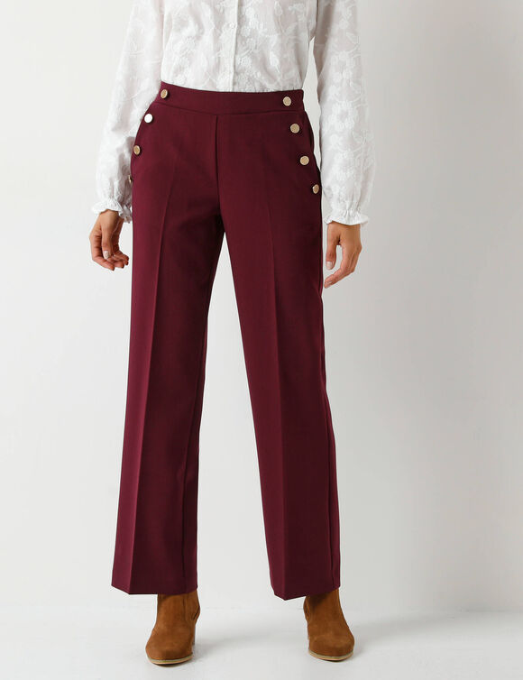 Pantalon fluide effet pont (lie de vin)