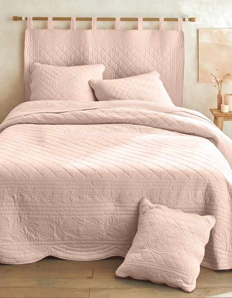 Couvre-lit uni style boutis Cassandre (rose thé)