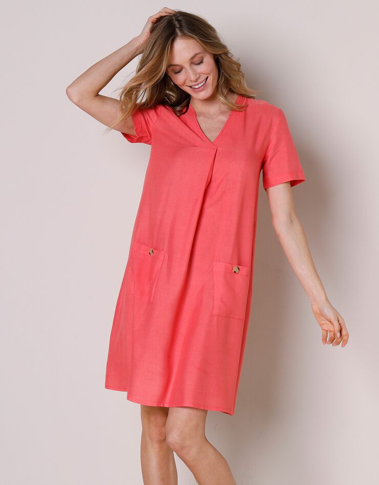 Robe courte évasée unie (corail)