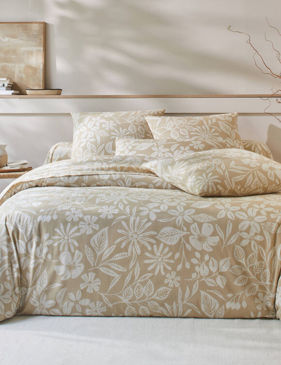 Linge de lit Céline en coton imprimé floral (sable)