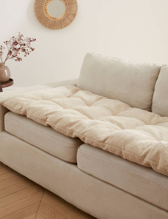 Long coussin de canap&eacute; tissage chenille (naturel)
