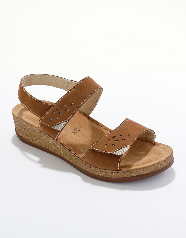 Sandales largeur confort en cuir - marron (marron) Sandales largeur confort en cuir - marron (marron)