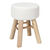 Tabouret en bois, assise bouclette sherpa (blanc)