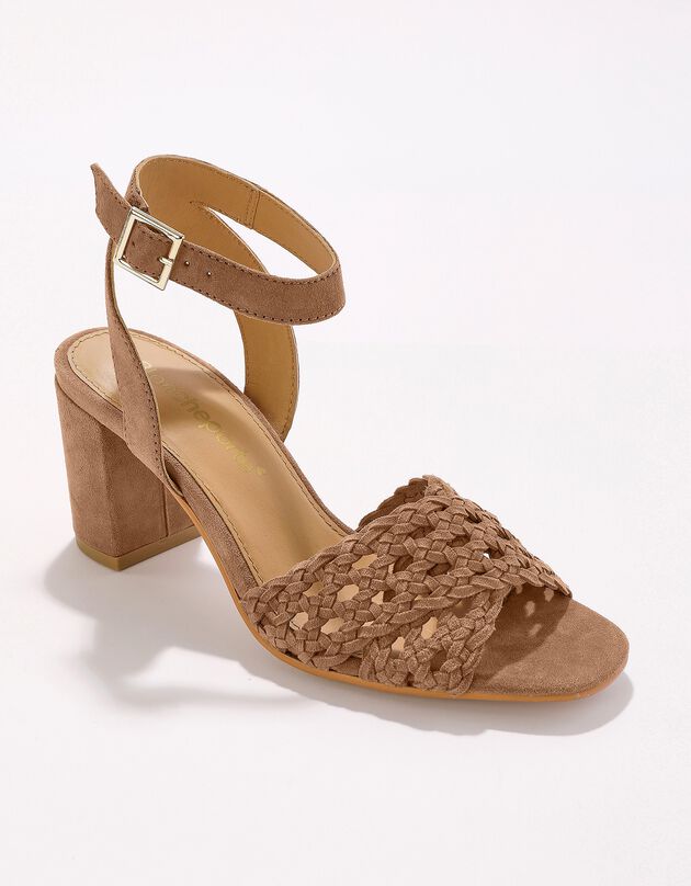 Sandales à brides en cuir tressé à talon  (caramel)