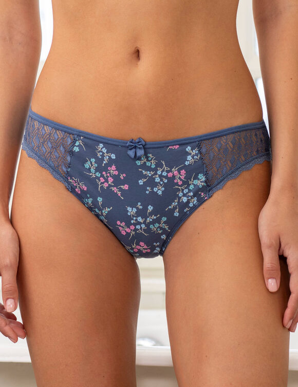 Culotte midi coton dentelle imprim&eacute; bouquet Coria - lot de 2 (ardoise)