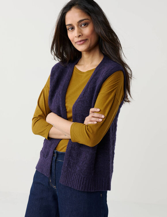 Gilet sans manches, maille fantaisie en laine m&eacute;lang&eacute;e (marine)