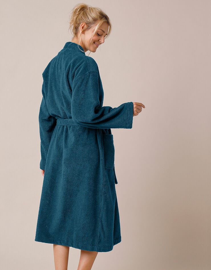 Peignoir mixte adulte uni coton éponge bouclette col kimono personnalisé (bleu paon) Peignoir mixte adulte uni coton éponge bouclette col kimono personnalisé (bleu paon)