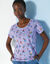 T-shirt col rond imprimé fleuri coton (mauve)