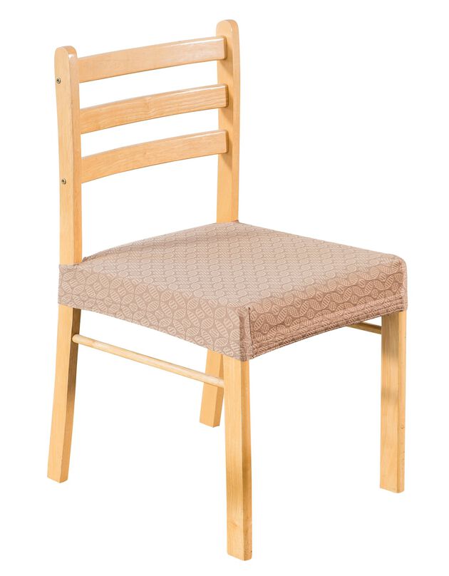Housse chaise microfibre bi-extensible assise seule motif géométrique (beige)