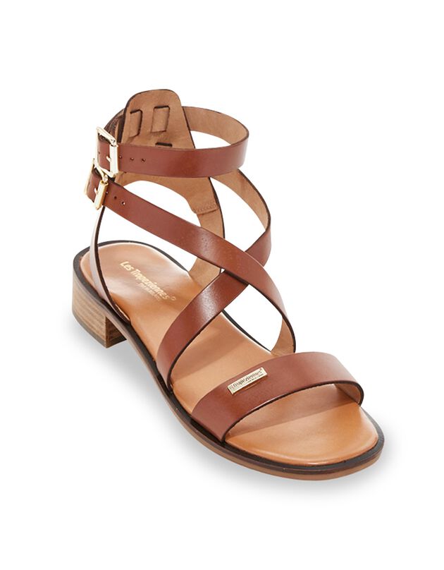 Sandales double bride cheville en cuir Hocean (marron)
