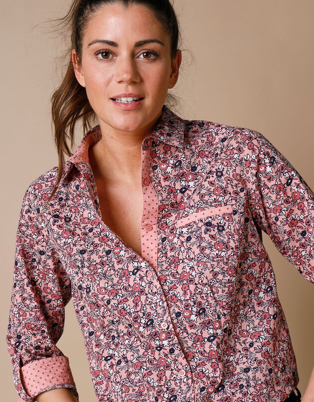 Chemisier boutonné imprimé fleuri (rose / tomette)