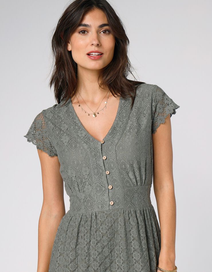 Robe longue dentelle macramé (kaki)