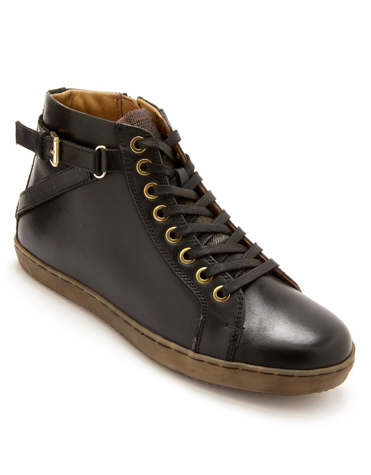 Baskets montantes zippées à lacets largeur confort en cuir (noir) Baskets montantes zippées à lacets largeur confort en cuir (noir)
