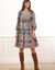 Robe imprimée manches amples (bleu / prune)