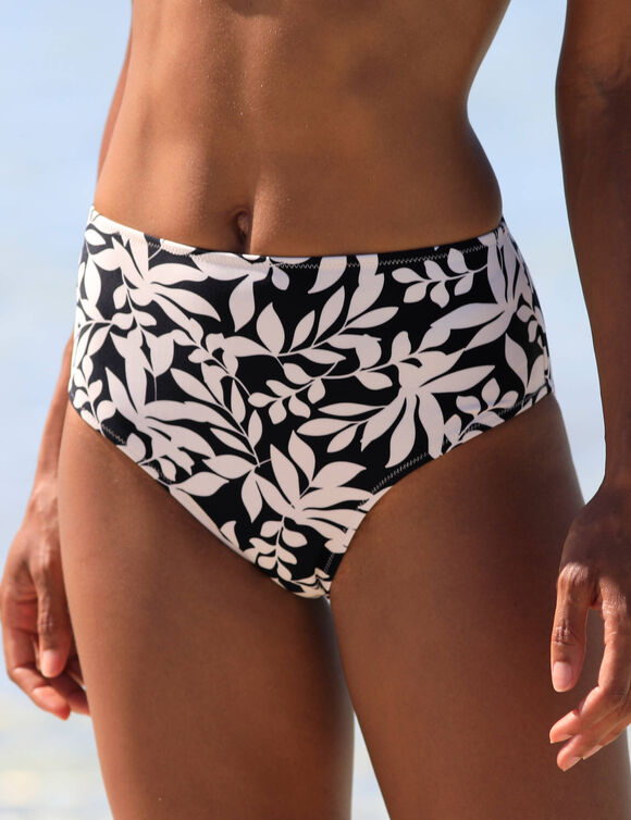 Bas de maillot de bain taille haute imprim&eacute; Linao (noir / &eacute;cru)