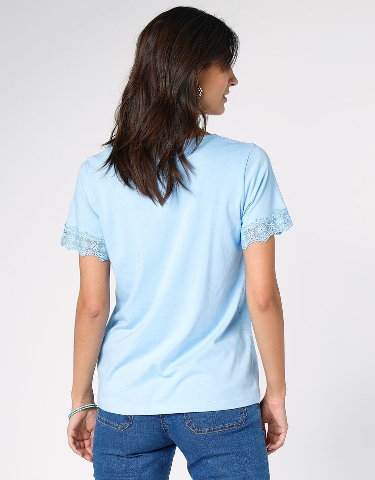 Tee-shirt col carré galon fantaisie (bleu ciel)