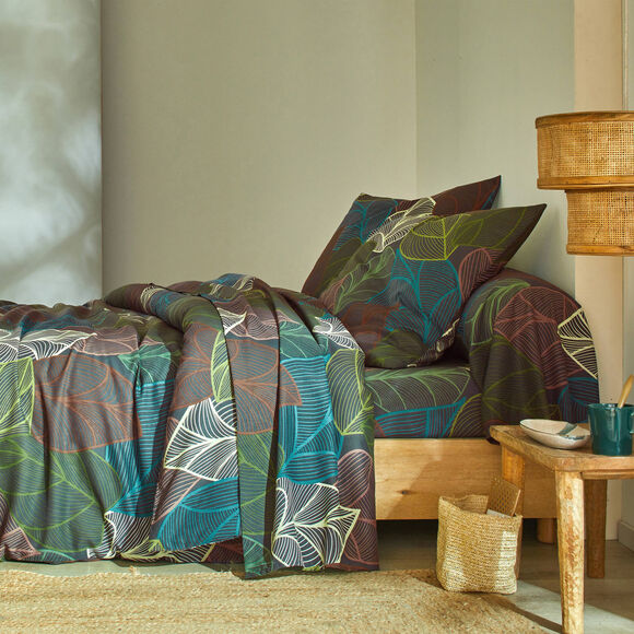 Linge de lit Elsa en polycoton à motifs feuilles (vert)
