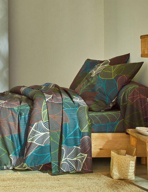 Linge de lit Elsa en polycoton à motifs feuilles (vert)