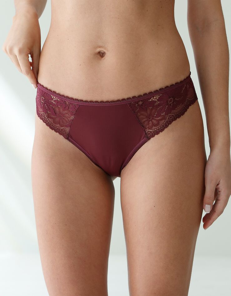 Culotte forme tanga microfibre et dentelle stretch - lot de 2 (aubergine) Culotte forme tanga microfibre et dentelle stretch - lot de 2 (aubergine)