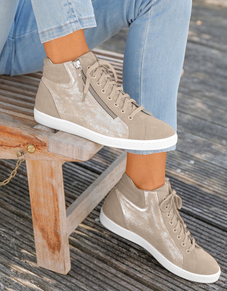 Baskets montantes en croûte de cuir - beige irisé (beige irisé)