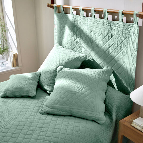 T&ecirc;te de lit unie coton style boutis Cassandre (vert)