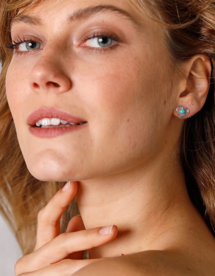 Boucles d'oreilles coeur pierre turquoise et argent (turquoise)