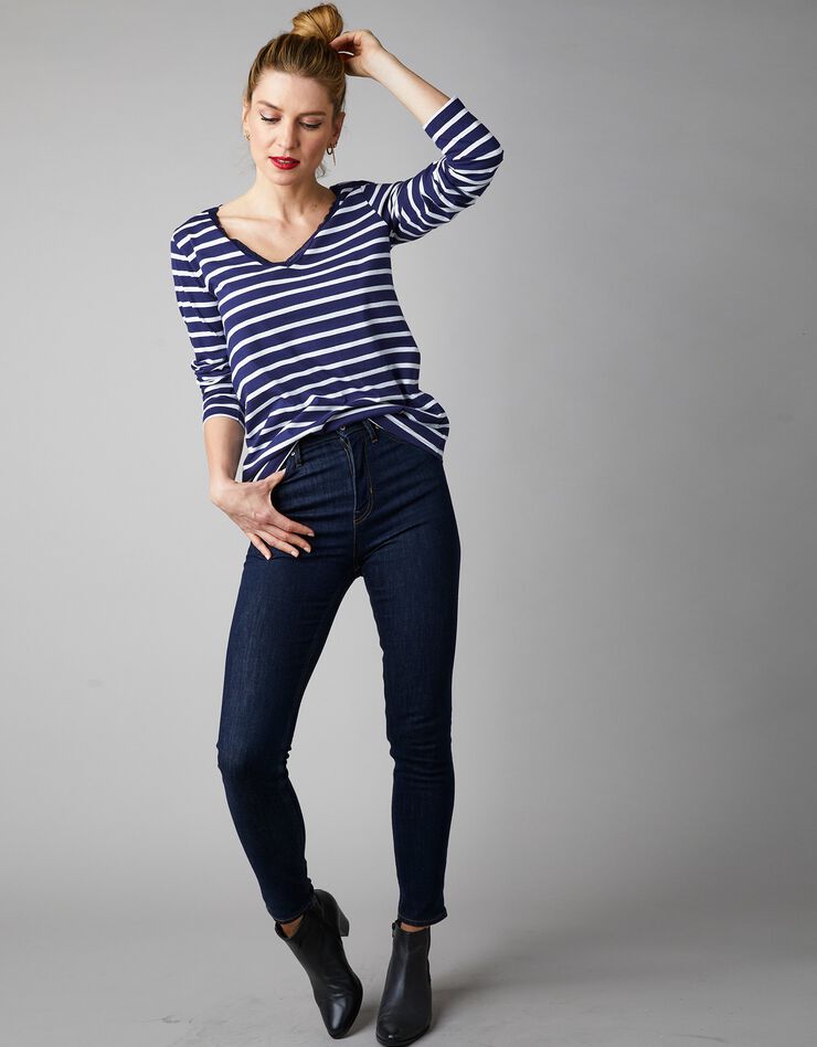 Tee-shirt marinière col dentelle (marine / blanc) Tee-shirt marinière col dentelle (marine / blanc)