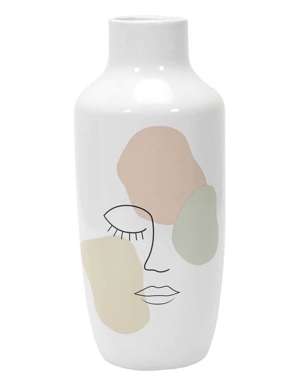 Vase c&eacute;ramique motif visage - hauteur 30 cm (multicolore)