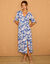 Robe longue imprimée, évasée (bleu)
