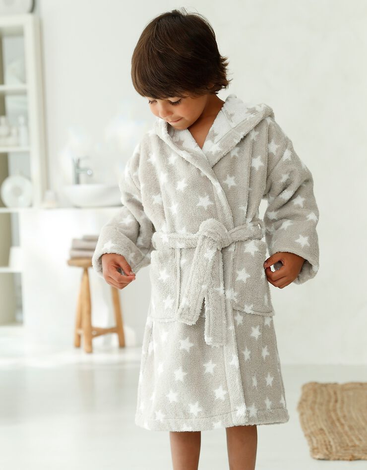 Peignoir de bain enfant éponge coton jacquard étoiles - 380 g/m² (taupe) Peignoir de bain enfant éponge coton jacquard étoiles - 380 g/m² (taupe)