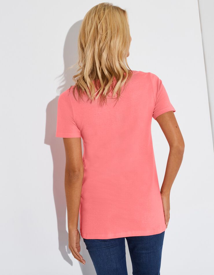 Tee-shirt uni col rond en coton bio(1), éco-responsable (corail) Tee-shirt uni col rond en coton bio(1), éco-responsable (corail)