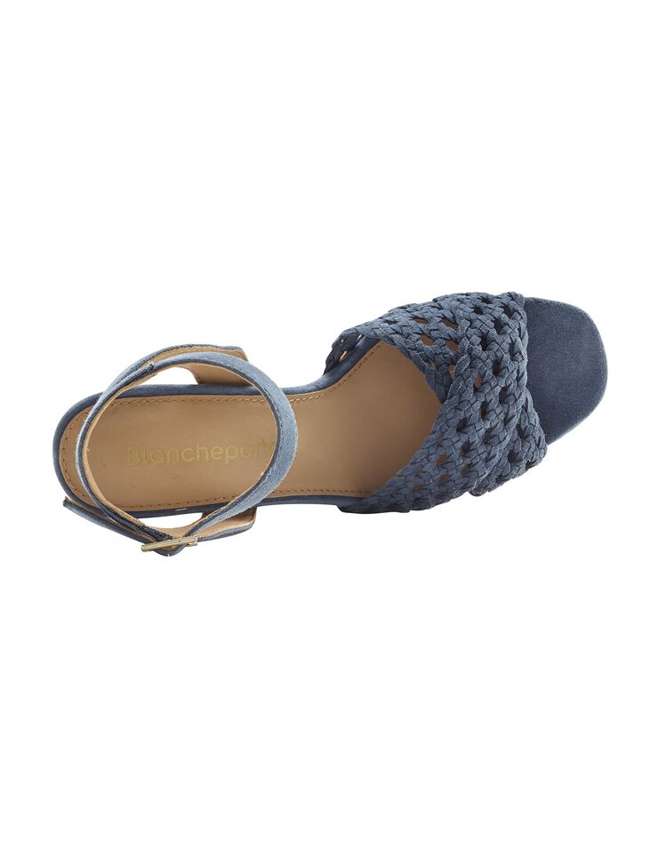 Sandales à brides en cuir tressé à talon (bleu indigo) Sandales à brides en cuir tressé à talon (bleu indigo)