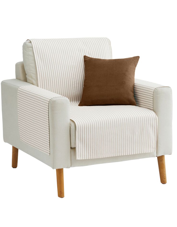 Protège-salon rayé coton polyester effet lin (beige) Protège-salon rayé coton polyester effet lin (beige)