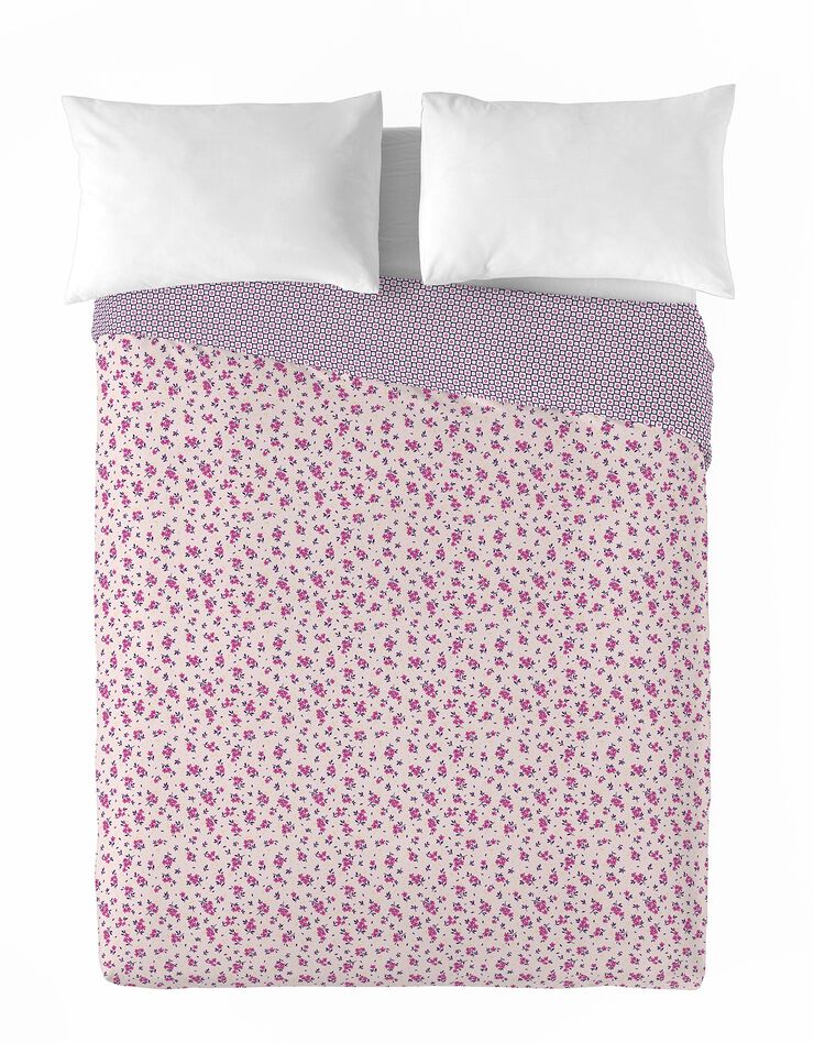 Couette microfibre micro imprimé fleurs 200 g/m² (rose / écru)