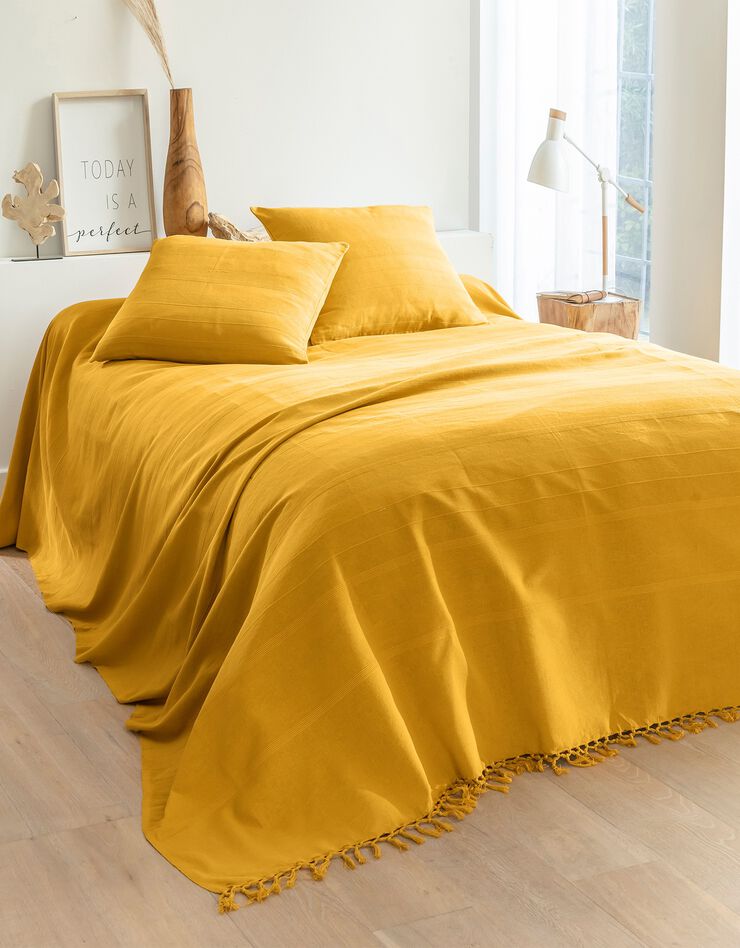 Plaid ou jeté uni coton tissage artisanal (curry) Plaid ou jeté uni coton tissage artisanal (curry)