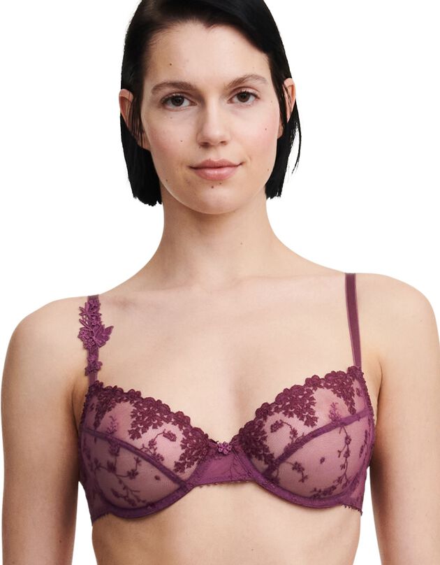 Soutien-gorge emboîtant tulle brodé bicolore « White nights » - avec armatures (prune)