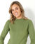 Pull col montant long, maille côtelée (vert olive)
