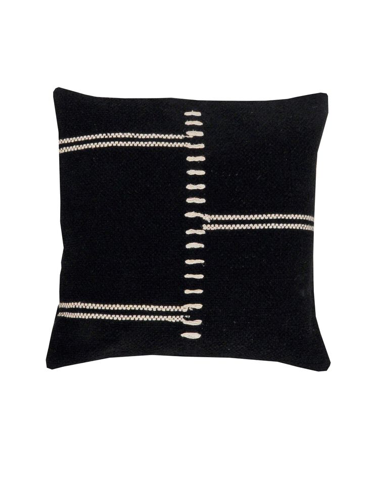 Coussin texturé brodé - coton (noir)
