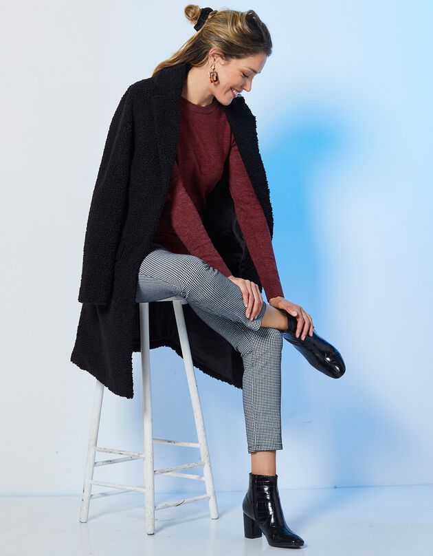 Manteau maille bouclette col tailleur (noir)