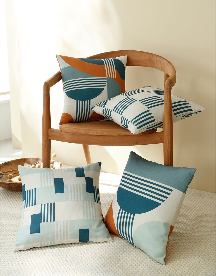 Housse de coussin imprimé art déco - lot de 2 (bleu / caramel)