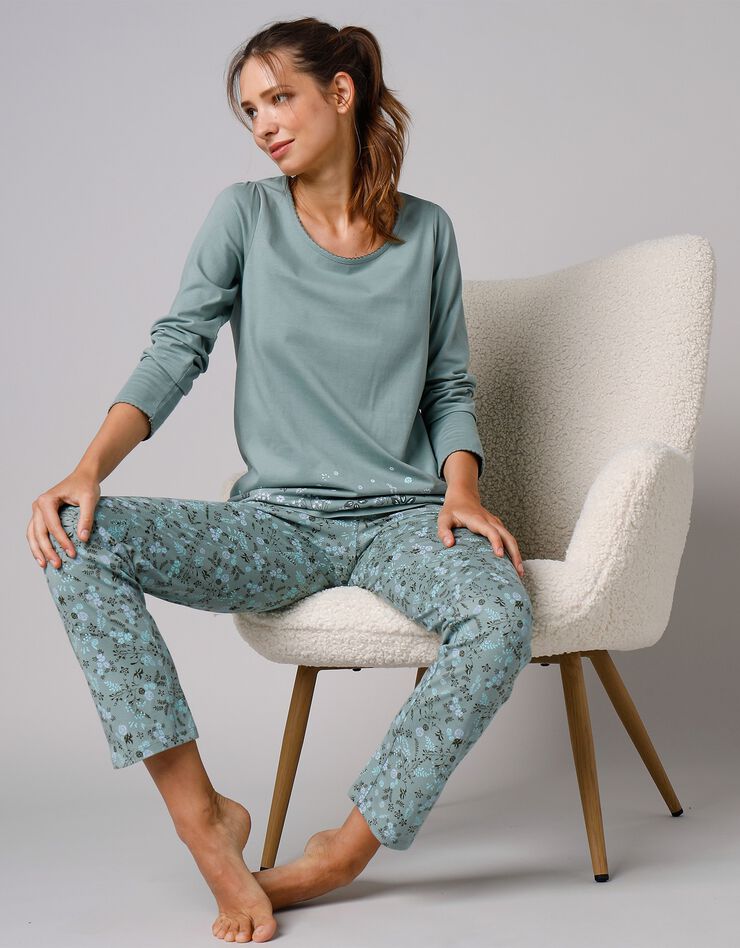 Tee-shirt de pyjama manches longues imprimé base fleurs (kaki)
