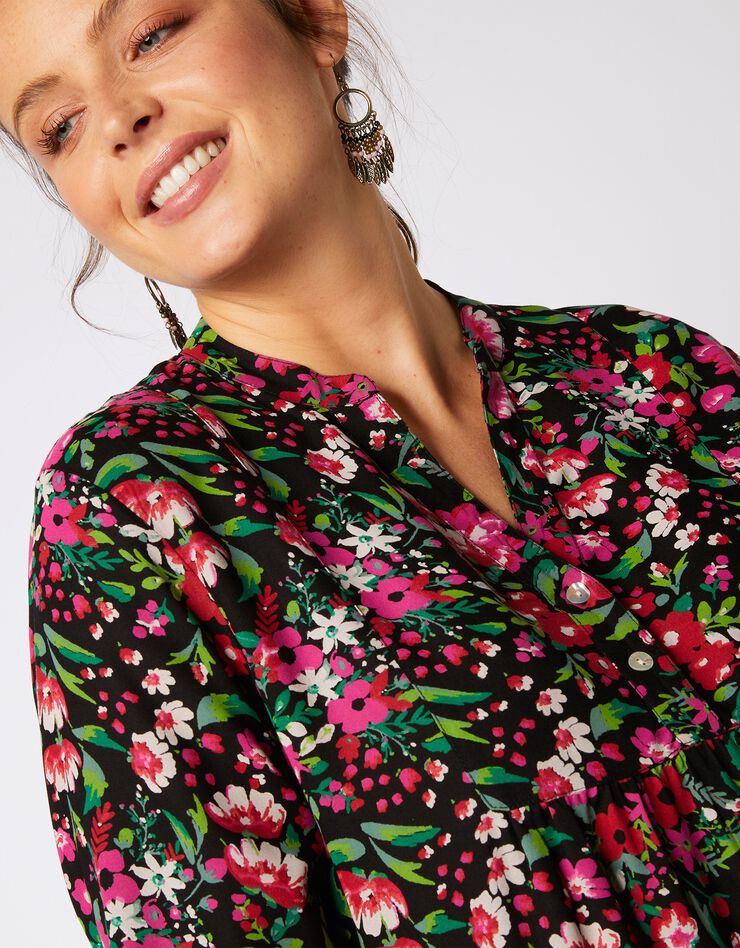 Blouse ample manches longues imprimé floral (noir / rose) Blouse ample manches longues imprimé floral (noir / rose)