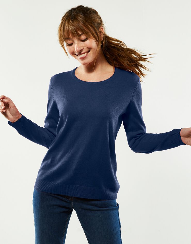 Pull col rond uni toucher cachemire (marine) Pull col rond uni toucher cachemire (marine)