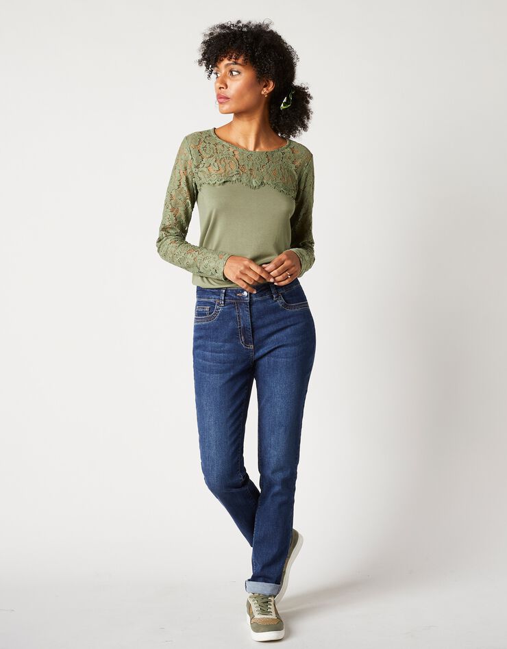 Tee-shirt col rond manches longues, dentelle jersey (bronze) Tee-shirt col rond manches longues, dentelle jersey (bronze)